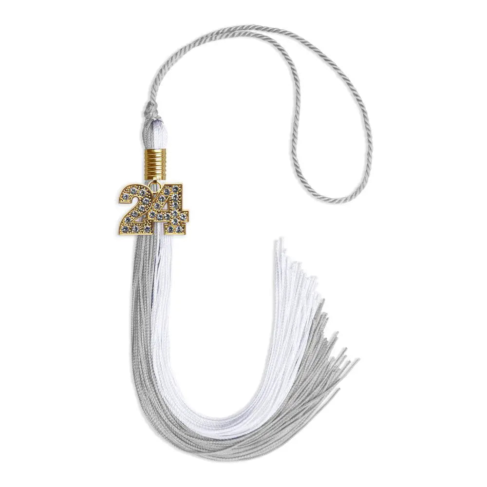 Grey/White Graduation Tassel with Gold Bling Charm - Endea Graduation