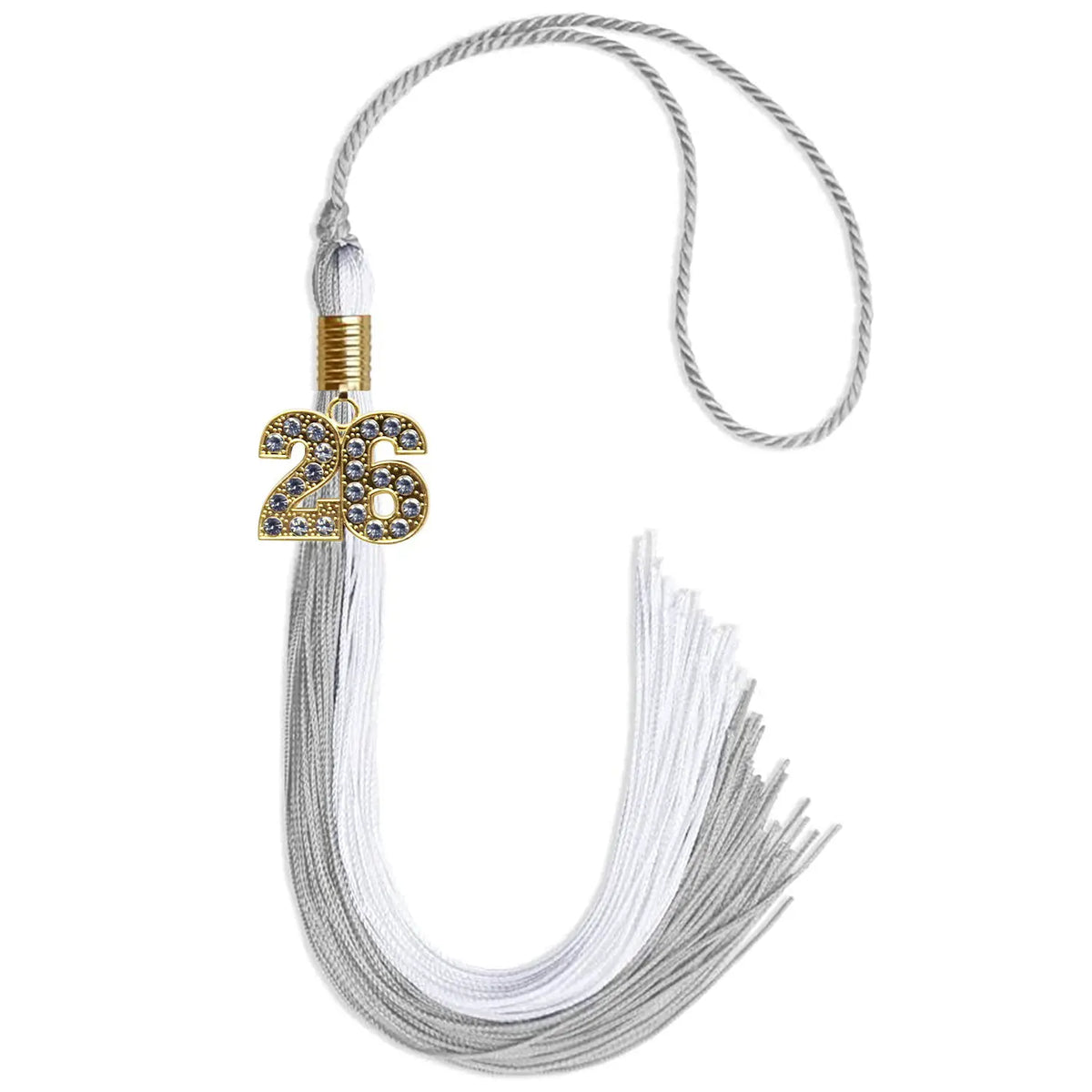 Grey/White Graduation Tassel with Gold Bling Charm - Endea Graduation