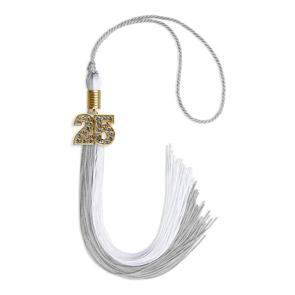 Grey/White Graduation Tassel with Gold Bling Charm - Endea Graduation