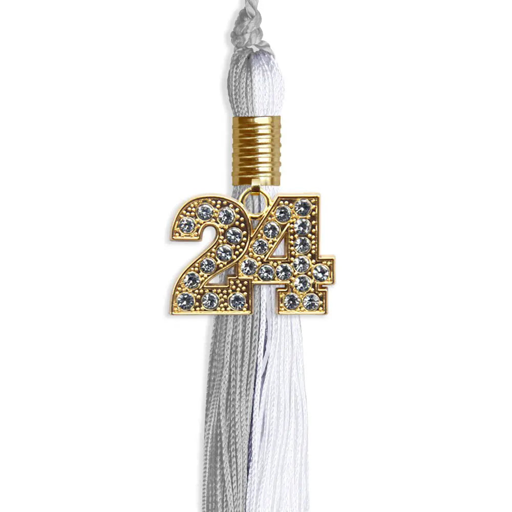 Grey/White Graduation Tassel with Gold Bling Charm - Endea Graduation