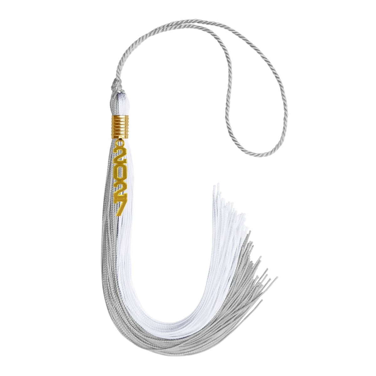 Grey/White Graduation Tassel with Gold Stacked Date Drop - Endea Graduation