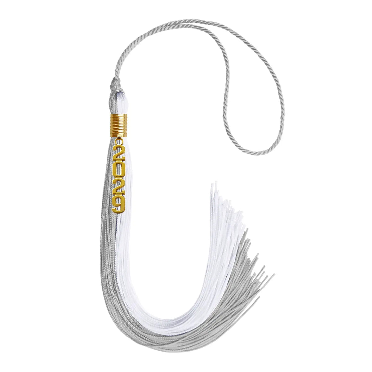 Grey/White Graduation Tassel with Gold Stacked Date Drop - Endea Graduation