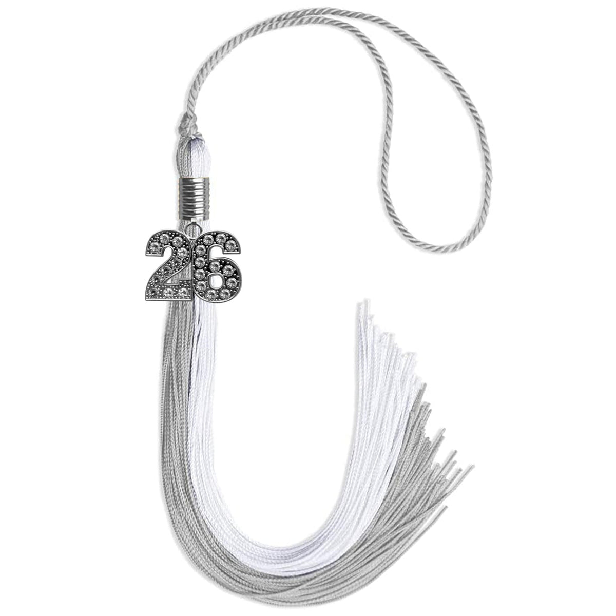 Grey/White Graduation Tassel with Silver Bling Charm - Endea Graduation