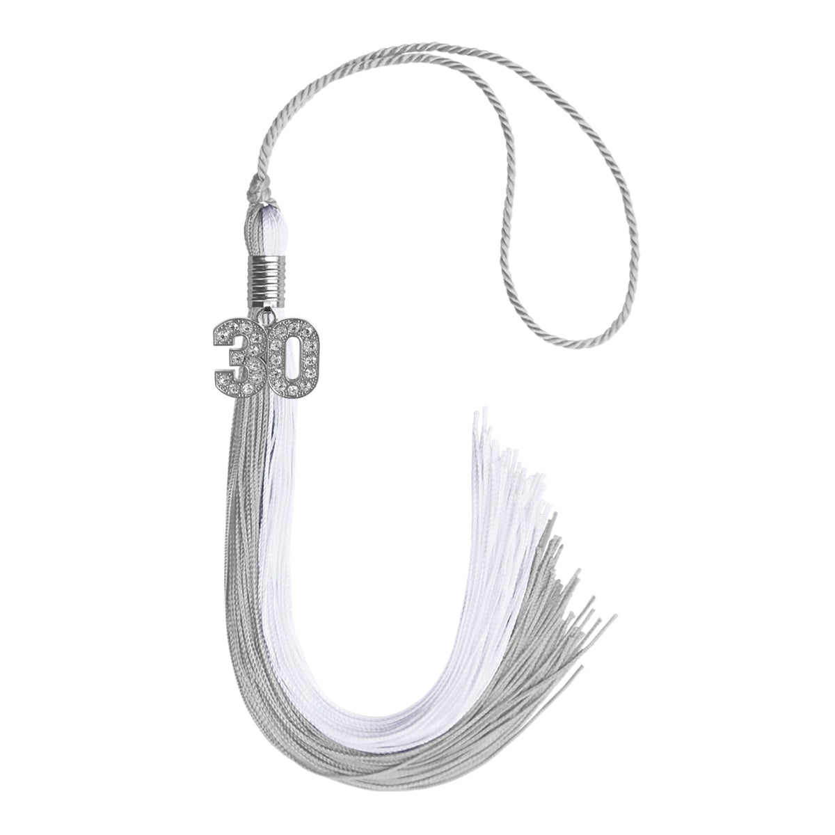 Grey/White Graduation Tassel with Silver Bling Charm - Endea Graduation