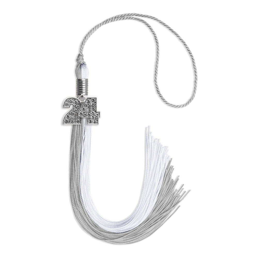 Grey/White Graduation Tassel with Silver Date Drop - Endea Graduation