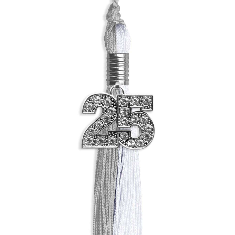 Grey/White Graduation Tassel with Silver Date Drop - Endea Graduation