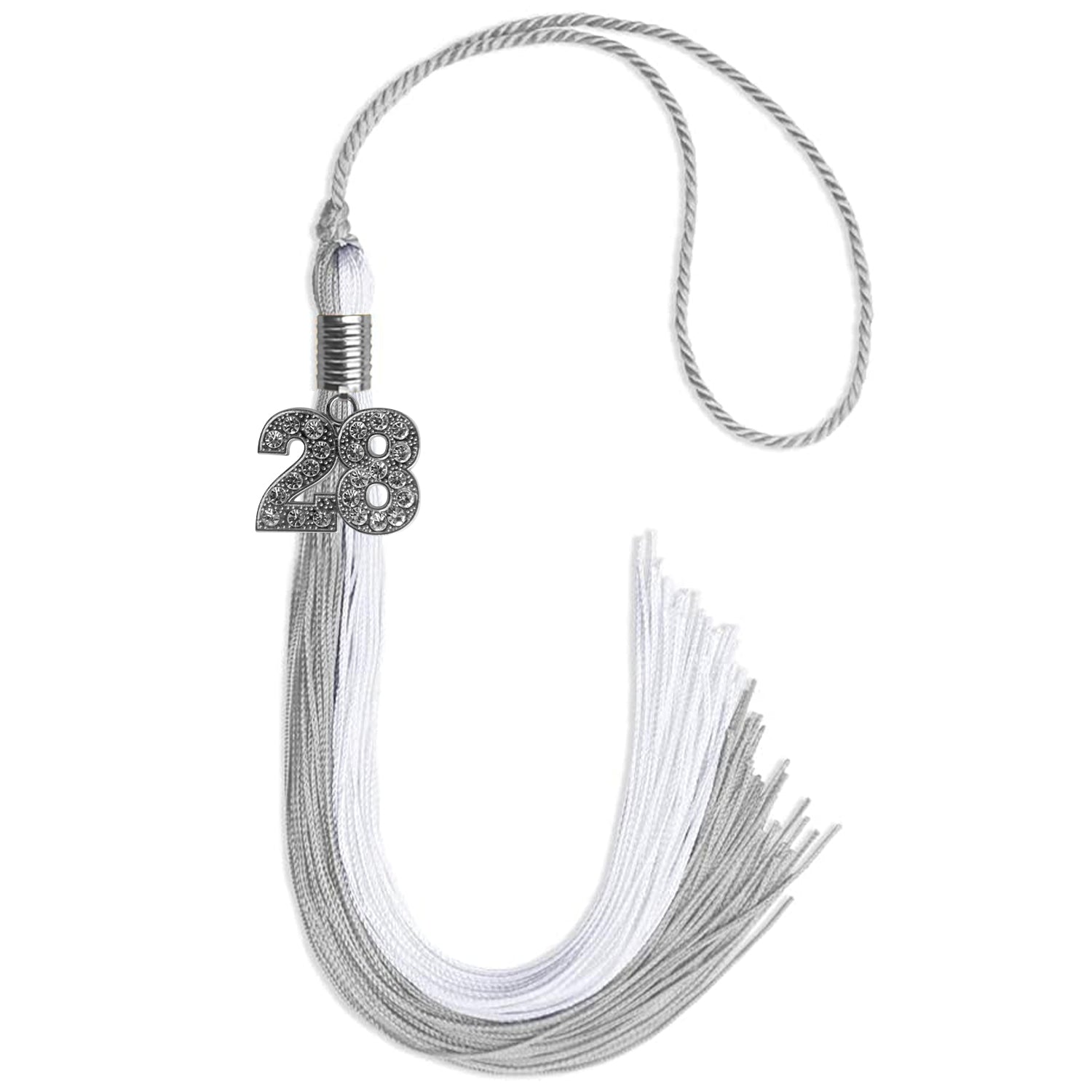 Grey/White Graduation Tassel with Silver Date Drop - Endea Graduation