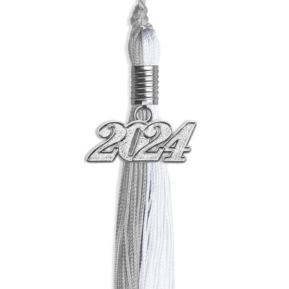 Grey/White Graduation Tassel with Silver Date Drop - Endea Graduation