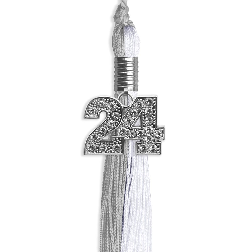 Grey/White Graduation Tassel with Silver Date Drop - Endea Graduation