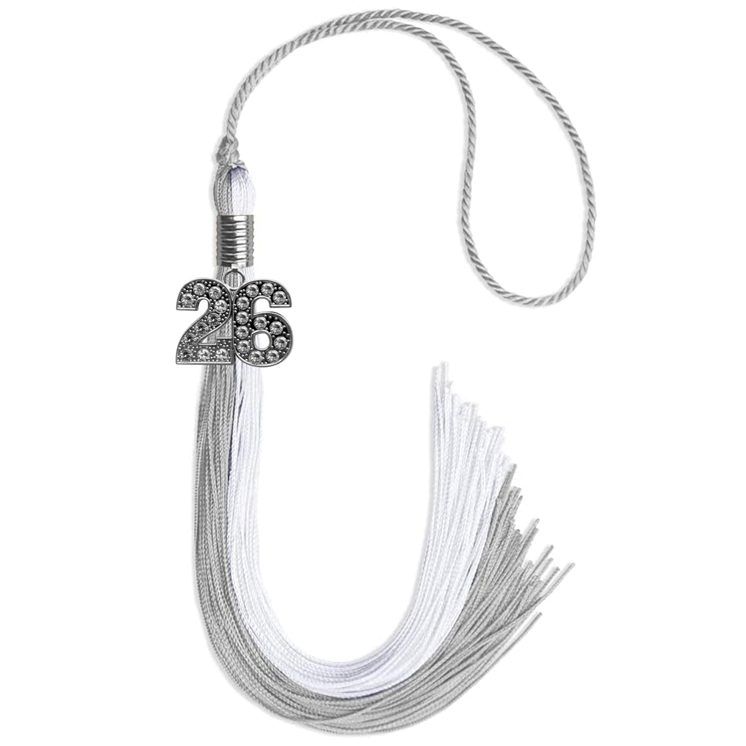 Grey/White Graduation Tassel with Silver Date Drop - Endea Graduation