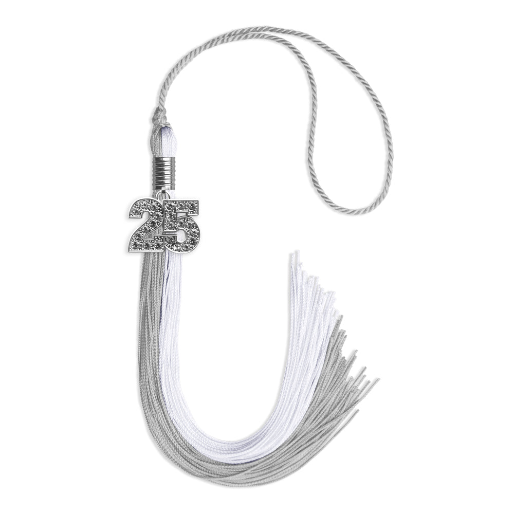 Grey/White Graduation Tassel with Silver Date Drop - Endea Graduation