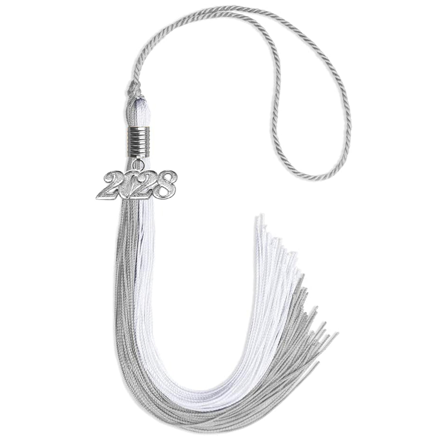 Grey/White Graduation Tassel with Silver Date Drop - Endea Graduation