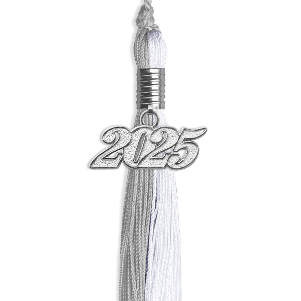 Grey/White Graduation Tassel with Silver Date Drop - Endea Graduation