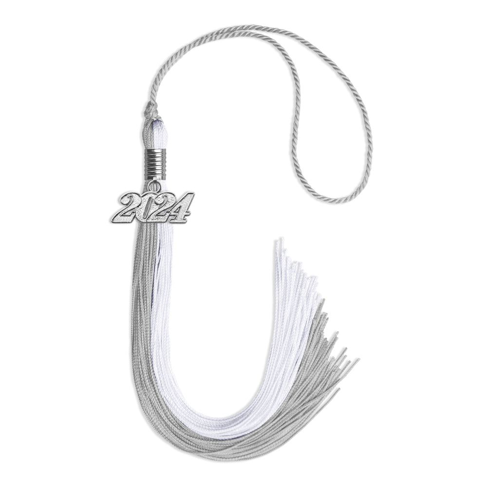 Grey/White Graduation Tassel with Silver Date Drop - Endea Graduation