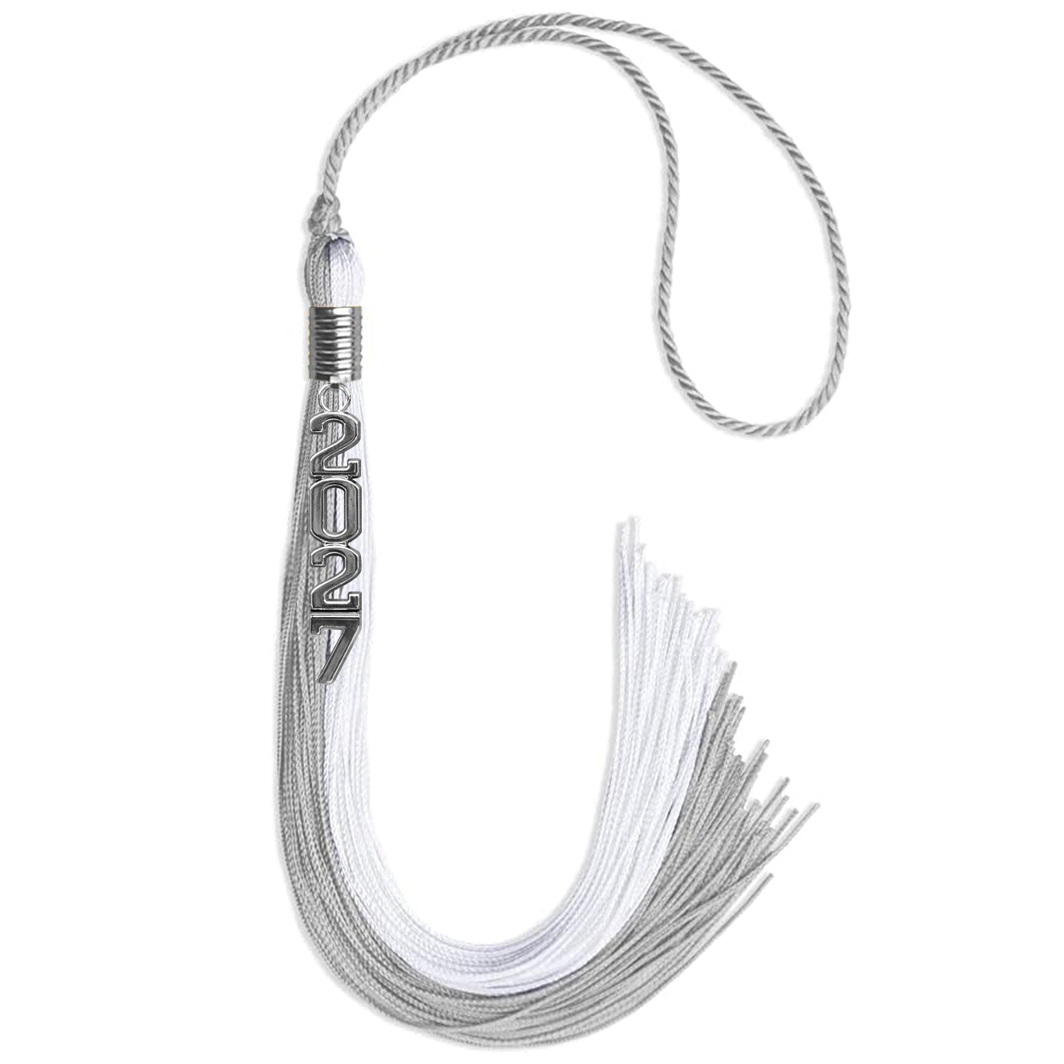 Grey/White Graduation Tassel with Silver Stacked Date Drop - Endea Graduation