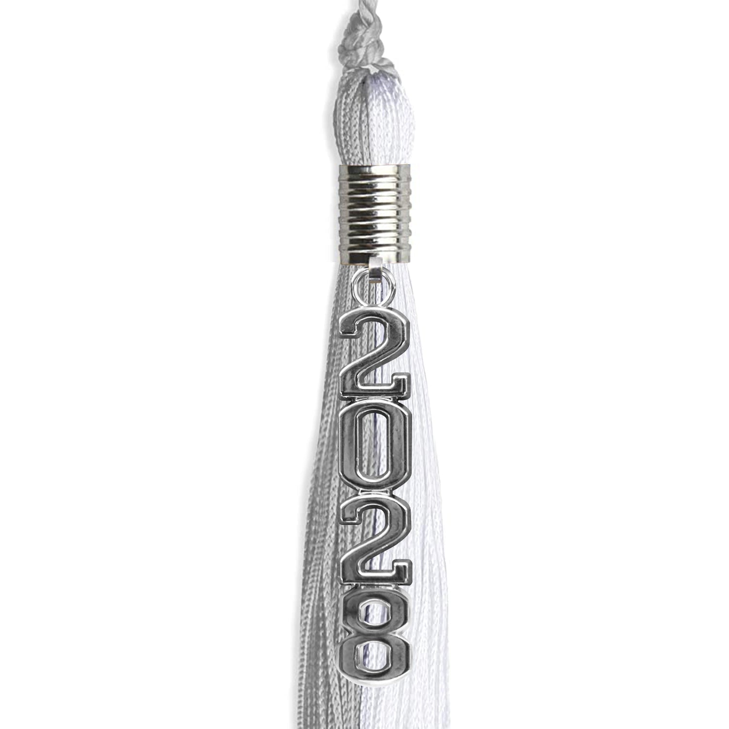 Grey/White Graduation Tassel with Silver Stacked Date Drop - Endea Graduation