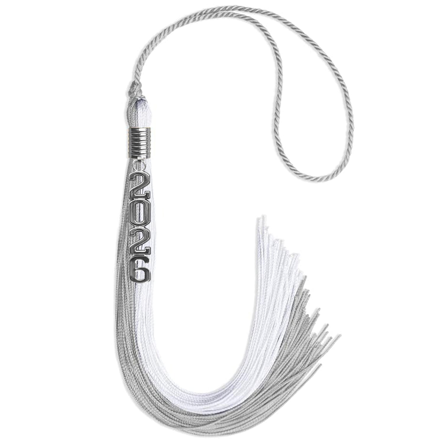 Grey/White Graduation Tassel with Silver Stacked Date Drop - Endea Graduation