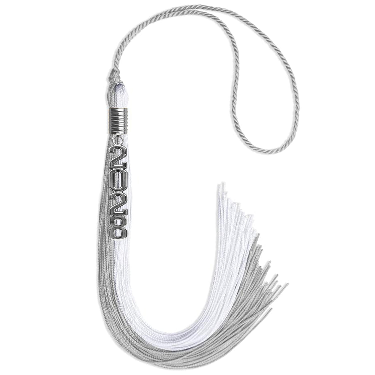 Grey/White Graduation Tassel with Silver Stacked Date Drop - Endea Graduation