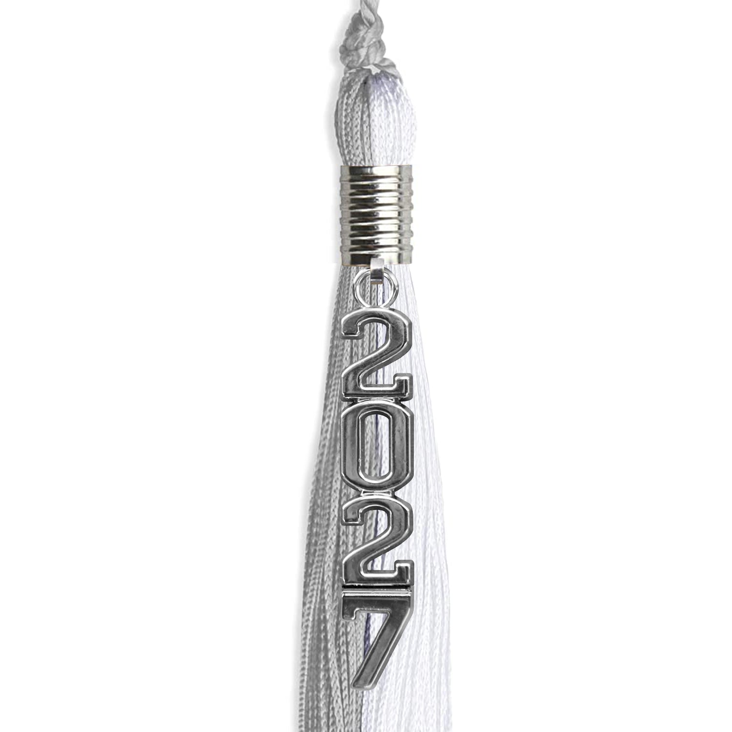 Grey/White Graduation Tassel with Silver Stacked Date Drop - Endea Graduation