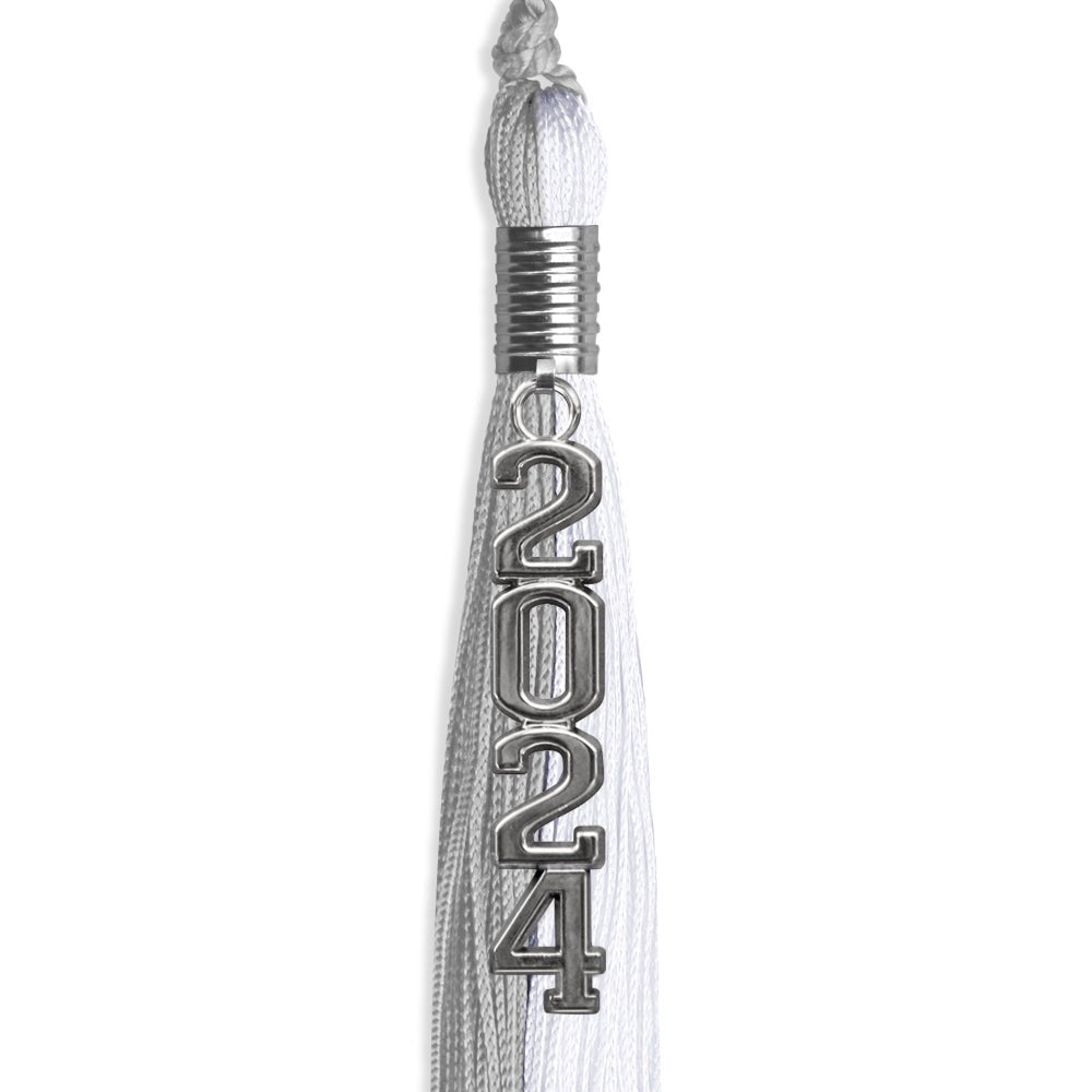 Grey/White Graduation Tassel with Silver Stacked Date Drop - Endea Graduation