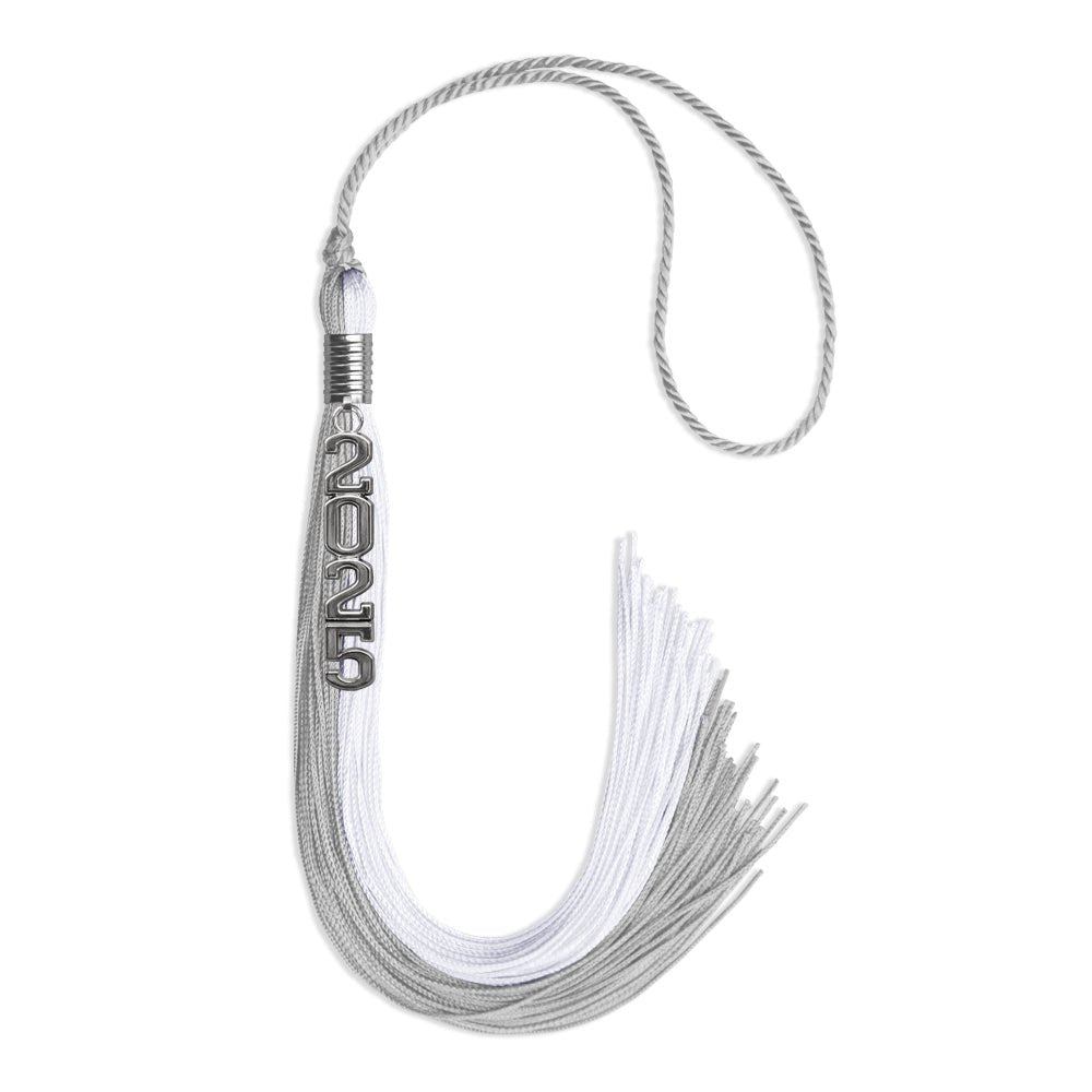 Grey/White Graduation Tassel with Silver Stacked Date Drop - Endea Graduation