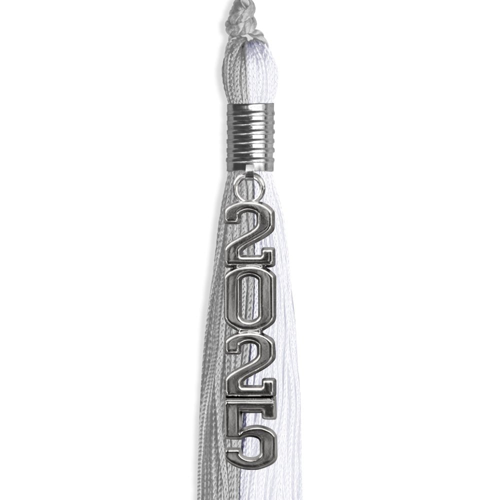 Grey/White Graduation Tassel with Silver Stacked Date Drop - Endea Graduation