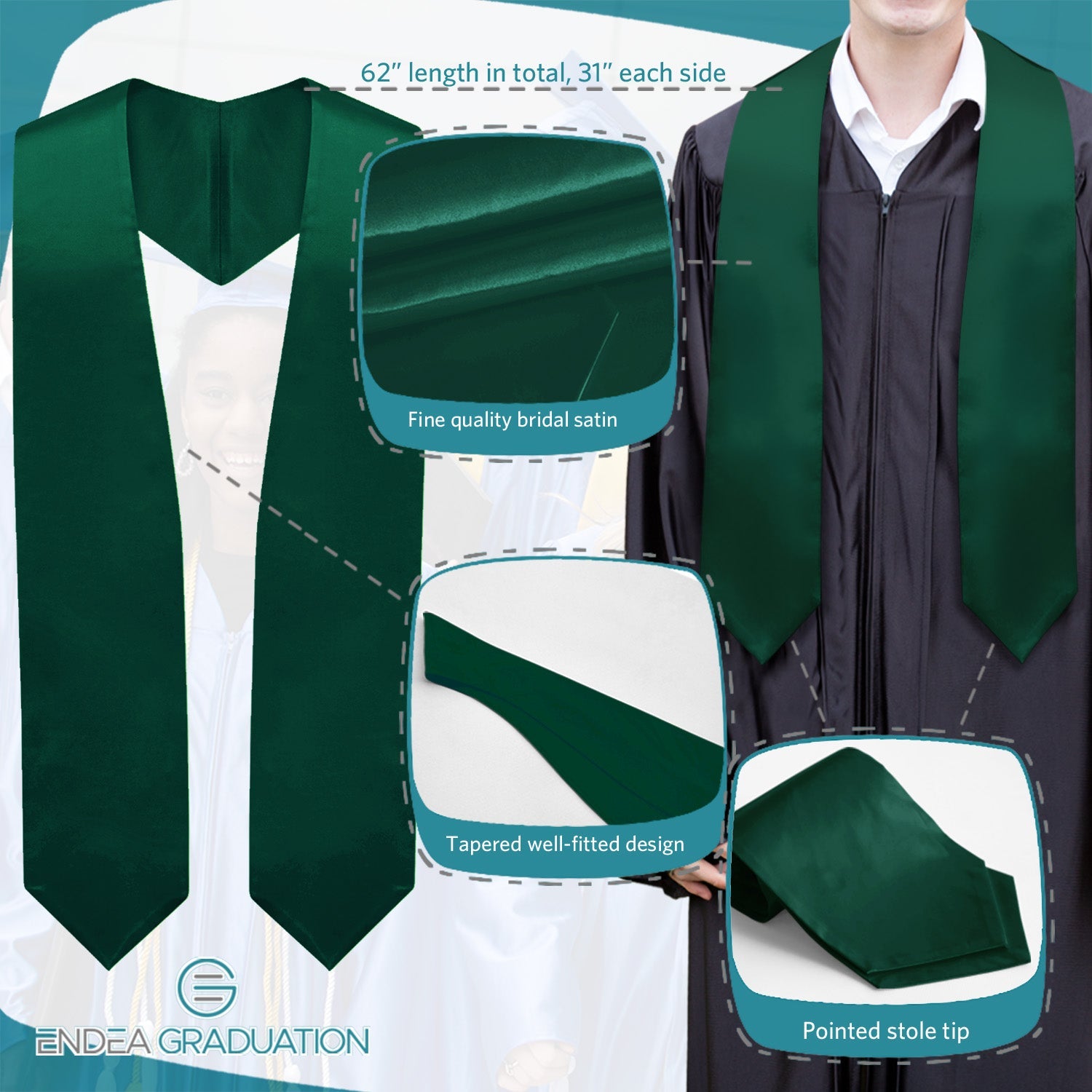 Hunter Green Graduation Stole - Endea Graduation