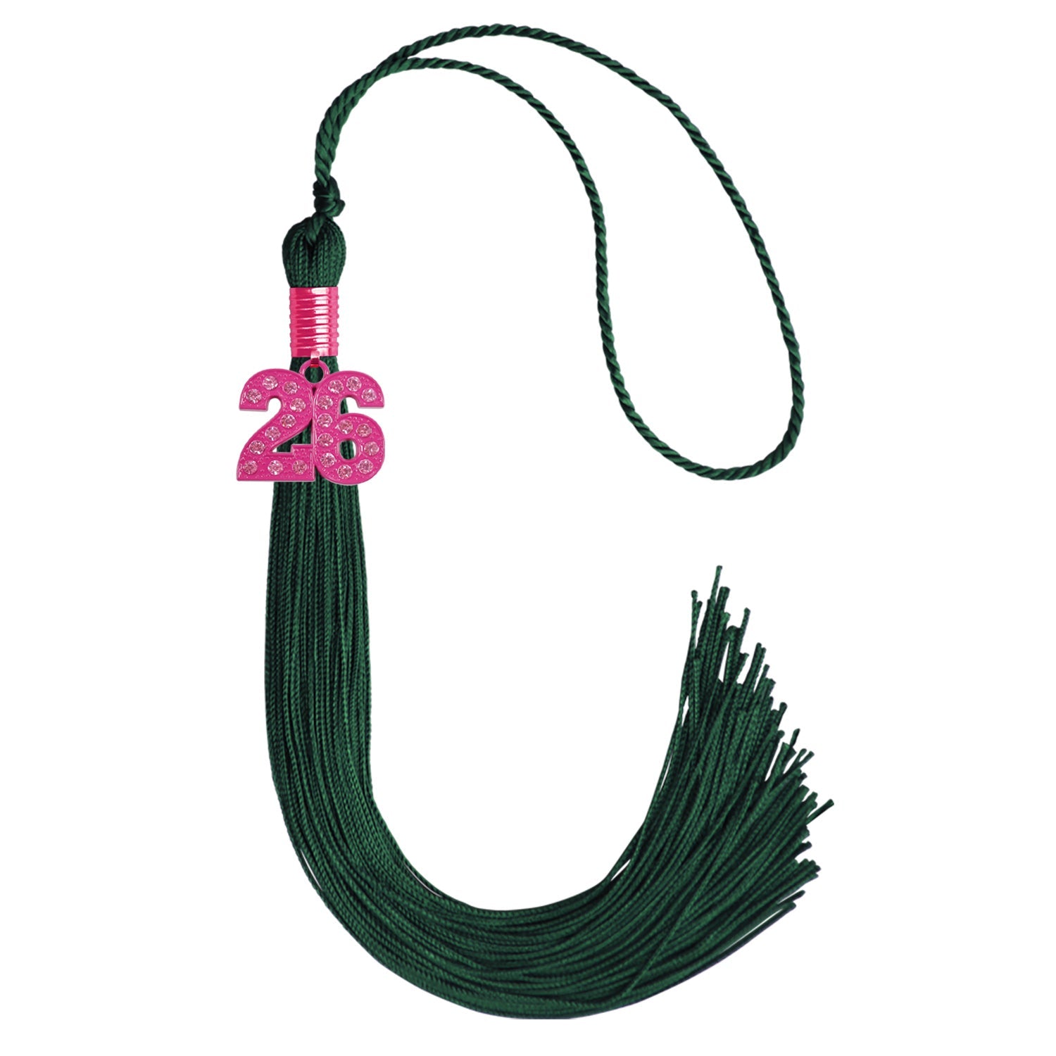 Hunter Green Graduation Tassel with Pink Bling Charm - Endea Graduation