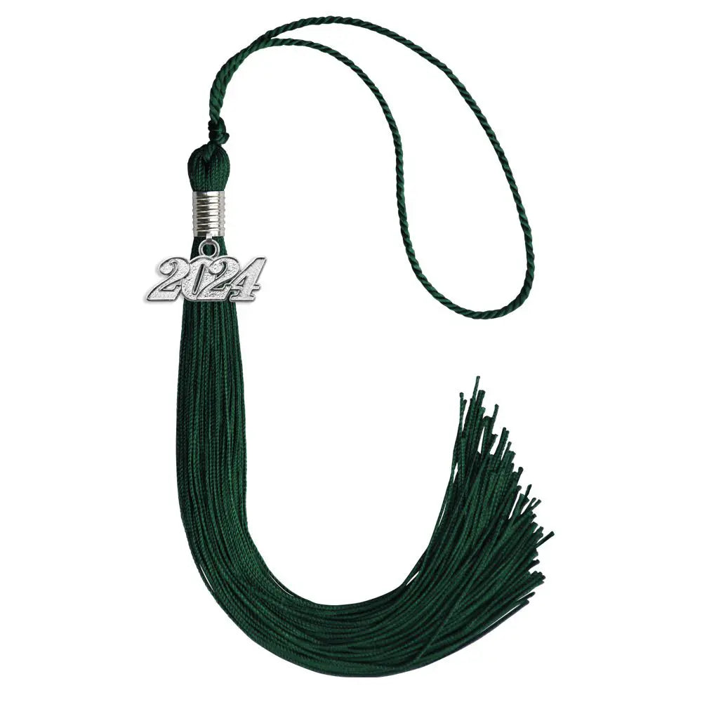 Hunter Green Graduation Tassel with Silver Date Drop by Endea Graduation