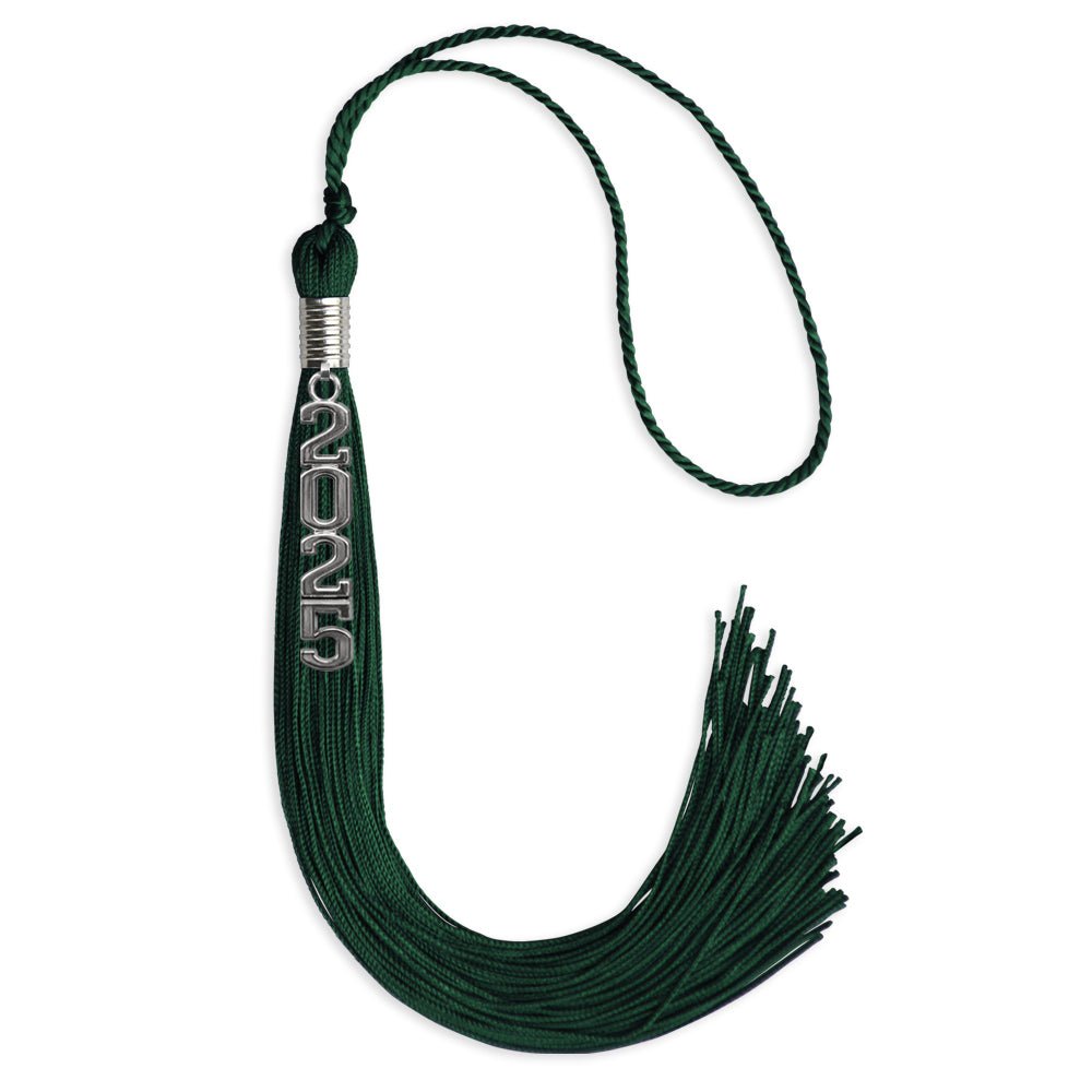 Hunter Green Graduation Tassel with Silver Stacked Date Drop - Endea Graduation