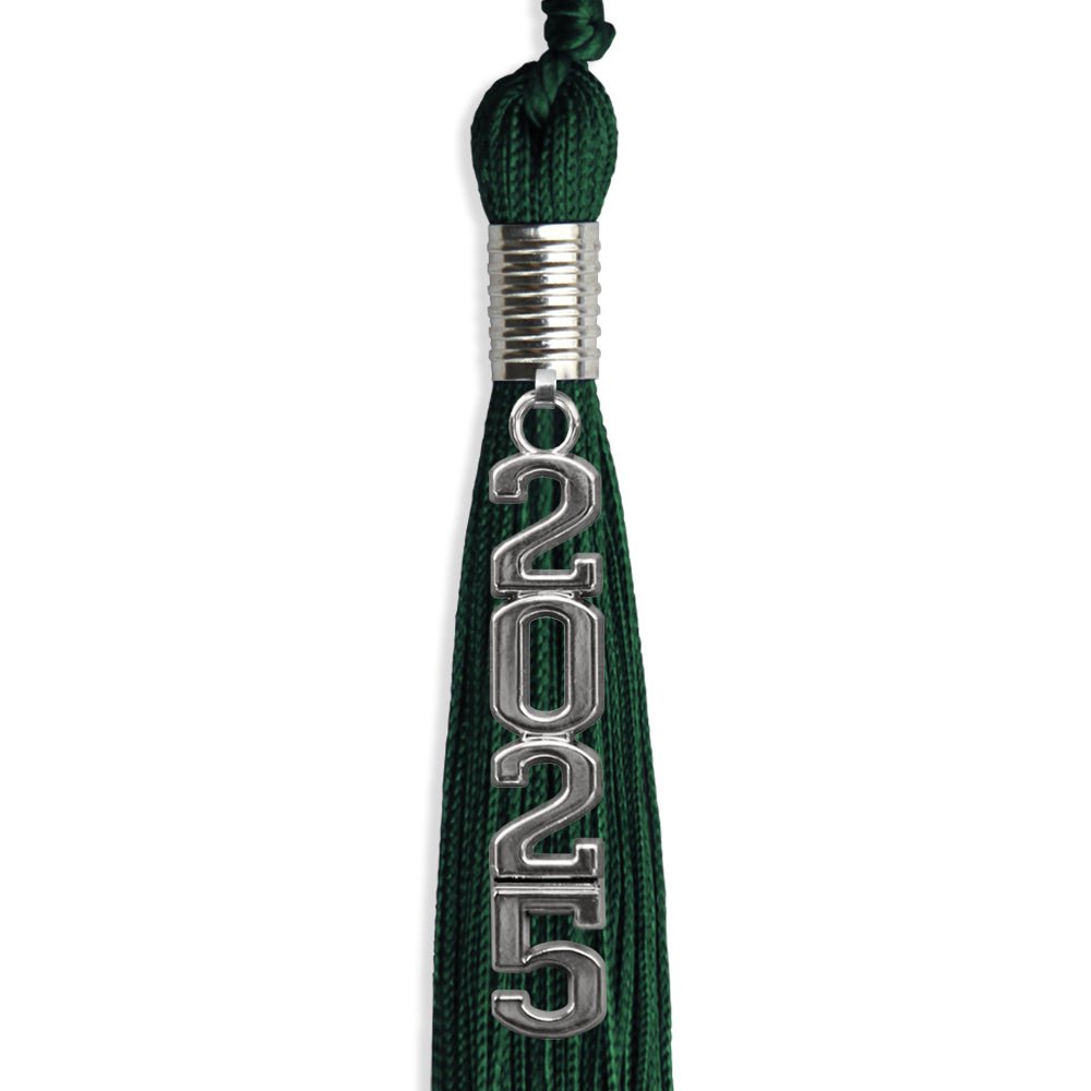 Hunter Green Graduation Tassel with Silver Stacked Date Drop - Endea Graduation