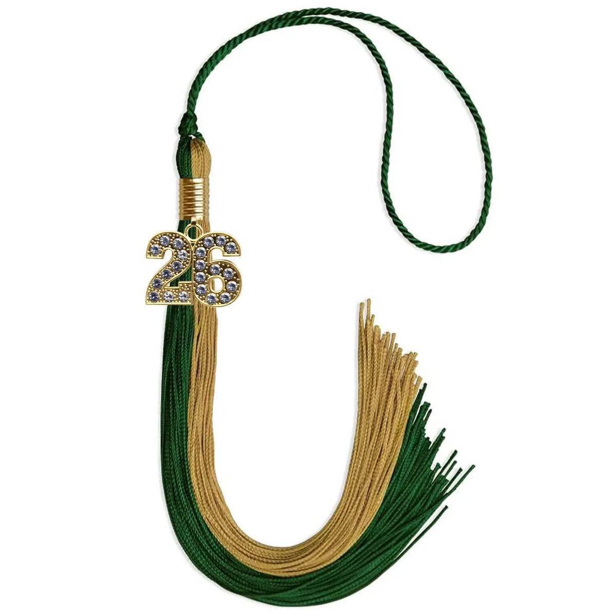 Hunter Green/Antique Gold Graduation Tassel with Gold Bling Charm - Endea Graduation