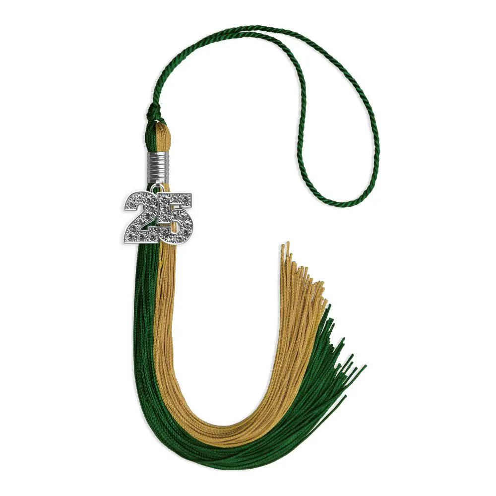 Hunter Green/Antique Gold Graduation Tassel with Silver Bling Charm - Endea Graduation
