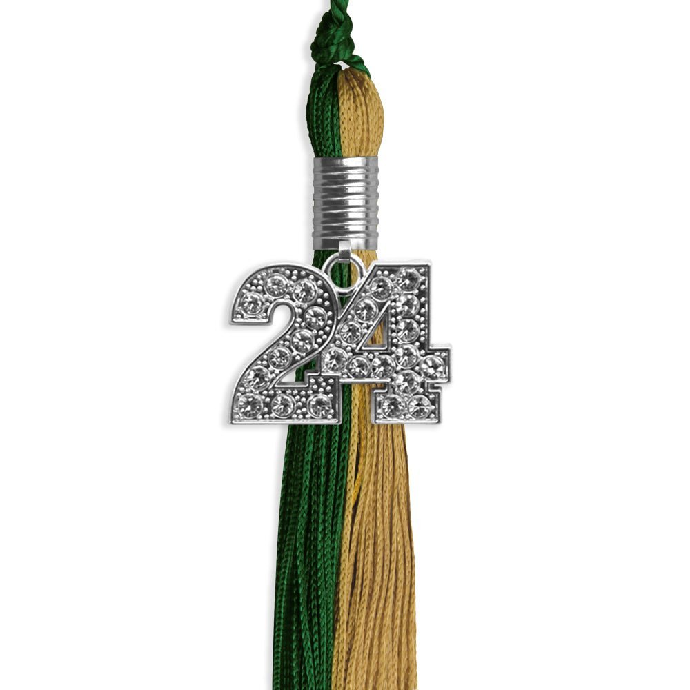 Hunter Green/Antique Gold Graduation Tassel with Silver Bling Charm - Endea Graduation