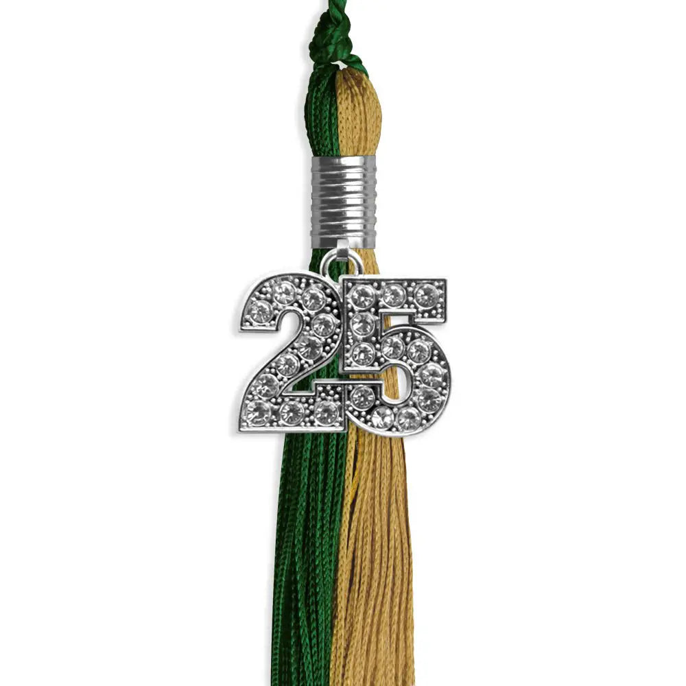 Hunter Green/Antique Gold Graduation Tassel with Silver Bling Charm - Endea Graduation