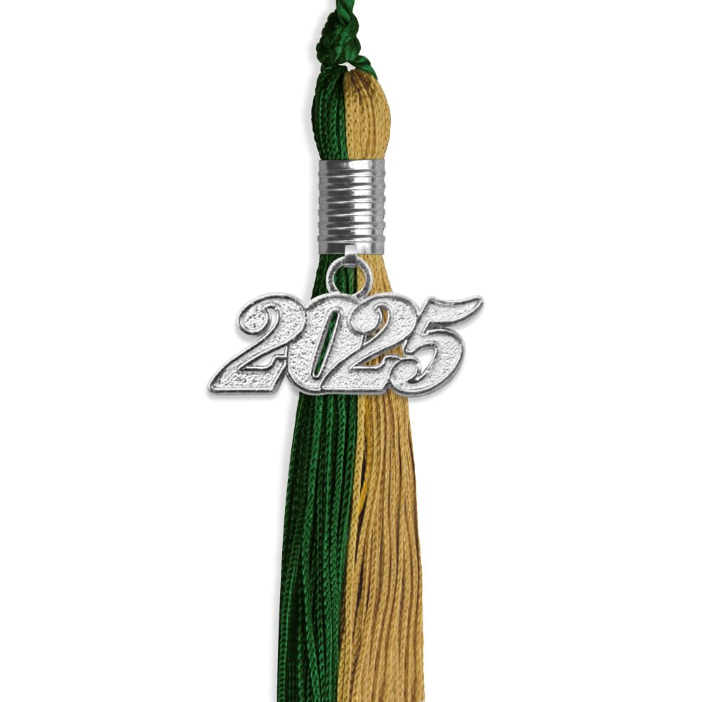 Hunter Green/Antique Gold Graduation Tassel with Silver Date Drop - Endea Graduation