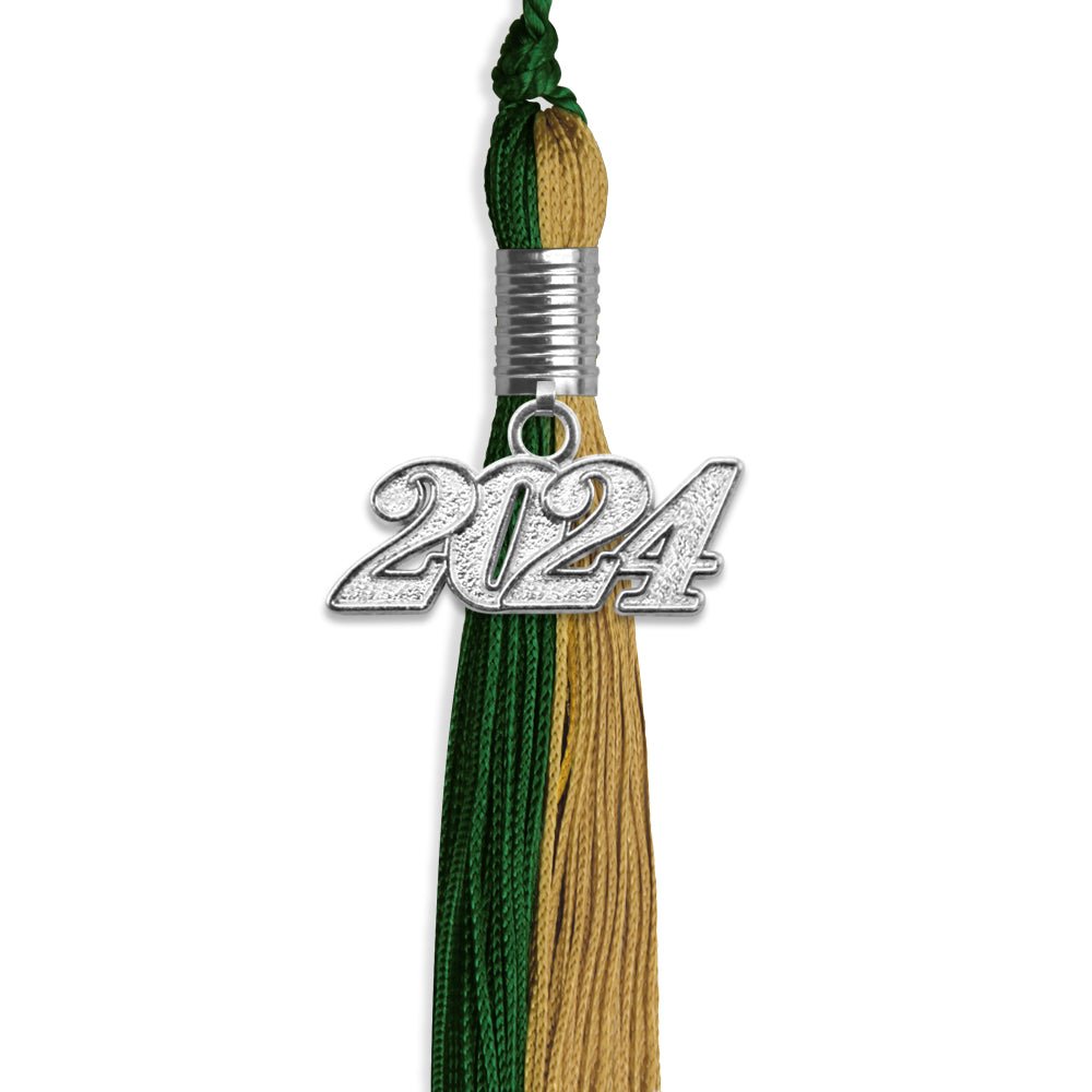 Hunter Green/Antique Gold Graduation Tassel with Silver Date Drop - Endea Graduation