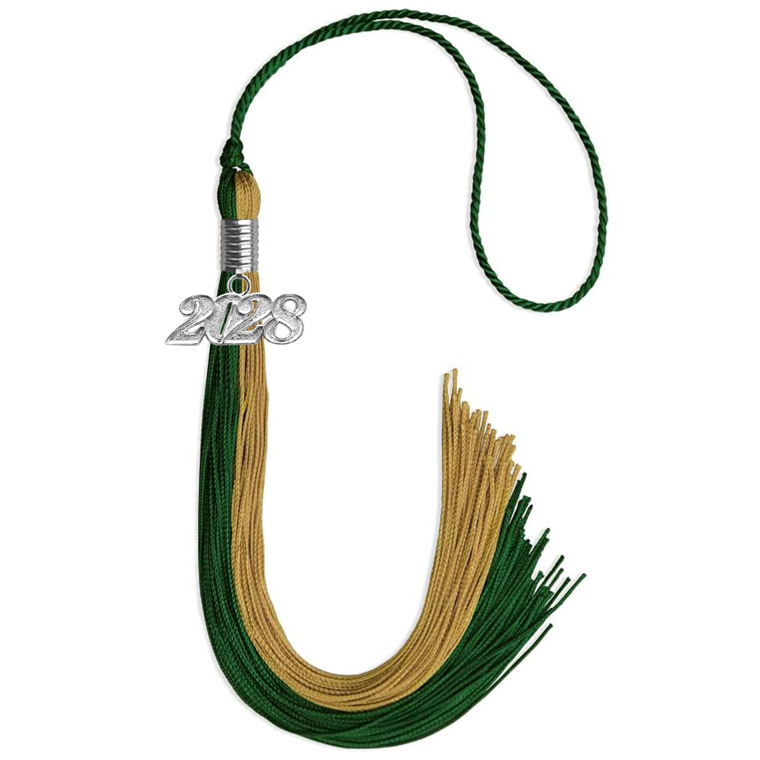 Hunter Green/Antique Gold Graduation Tassel with Silver Date Drop - Endea Graduation