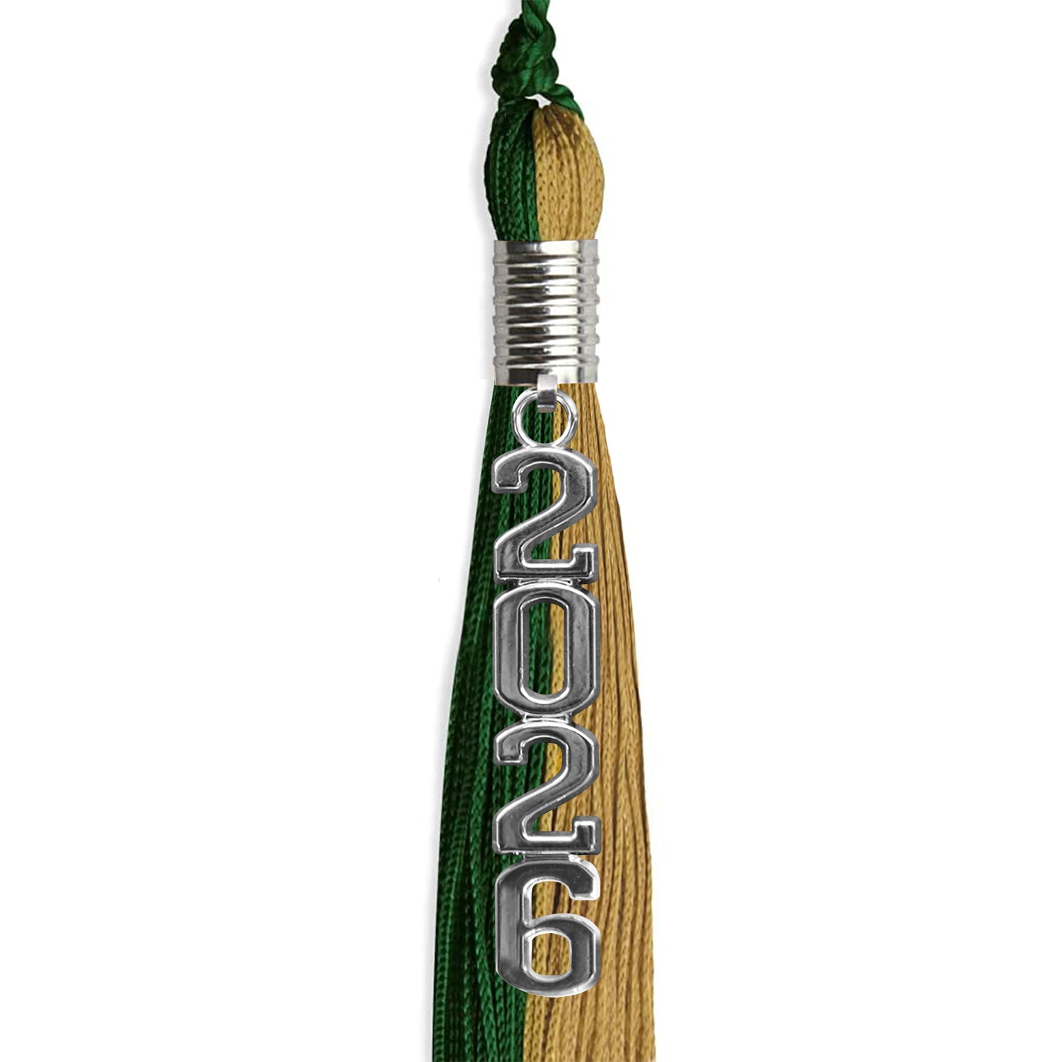 Hunter Green/Antique Gold Graduation Tassel with Silver Stacked Date Drop - Endea Graduation