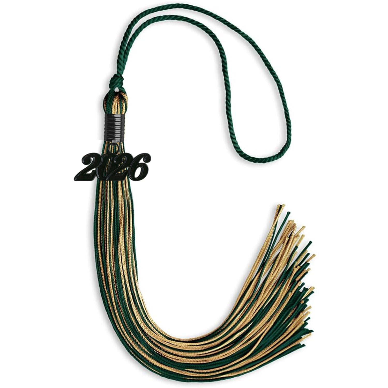 Hunter Green/Antique Gold Mixed Color Graduation Tassel with Black Date Drop - Endea Graduation