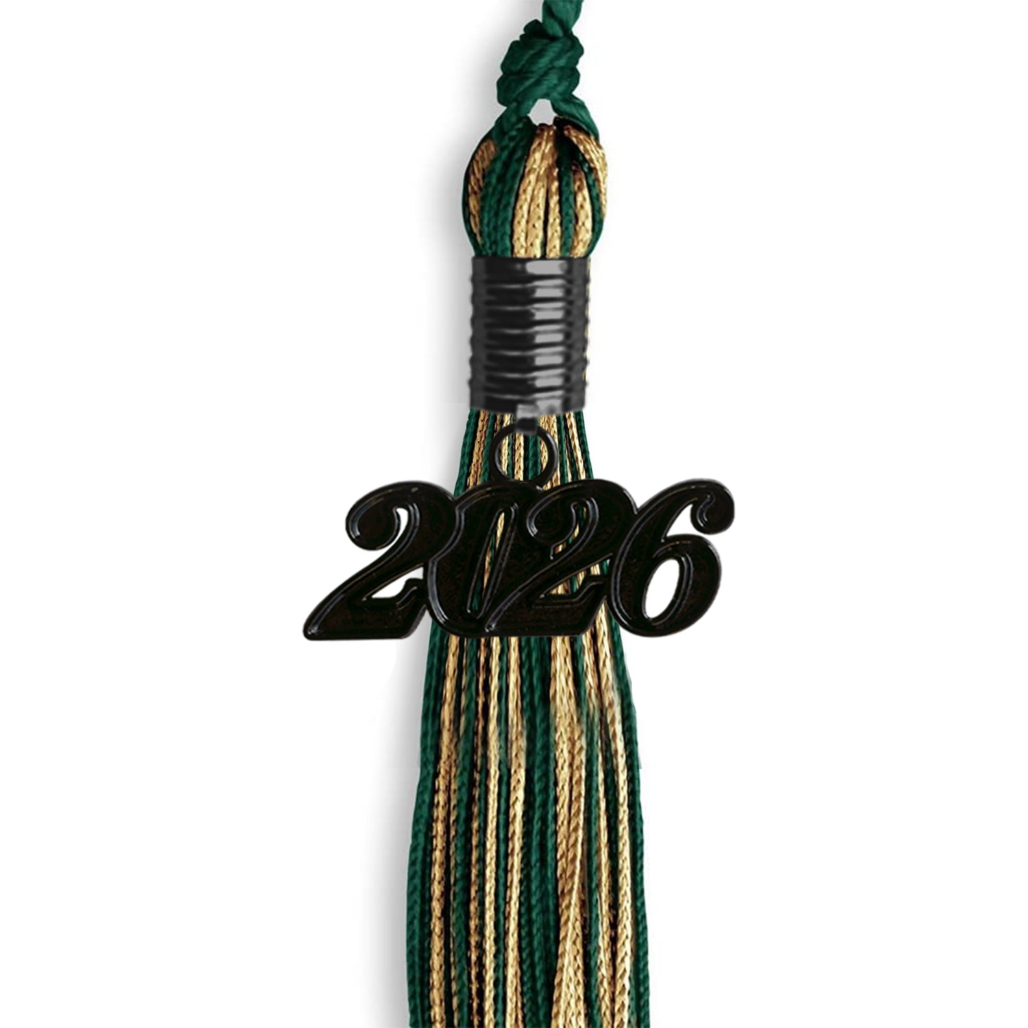 Hunter Green/Antique Gold Mixed Color Graduation Tassel with Black Date Drop - Endea Graduation