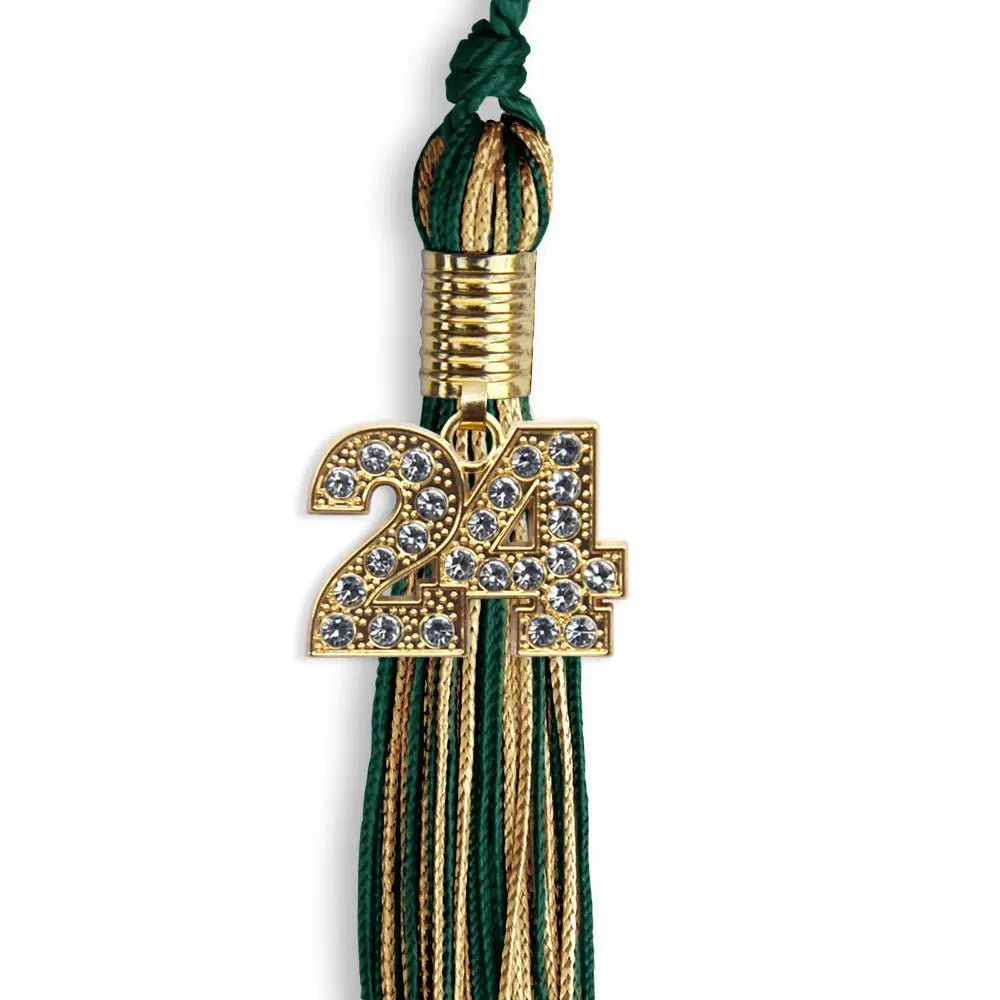 Hunter Green/Antique Gold Mixed Color Graduation Tassel with Gold Bling Charm - Endea Graduation