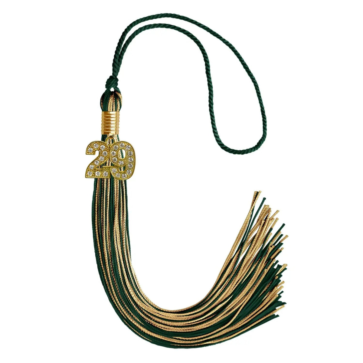 Hunter Green/Antique Gold Mixed Color Graduation Tassel with Gold Bling Charm - Endea Graduation