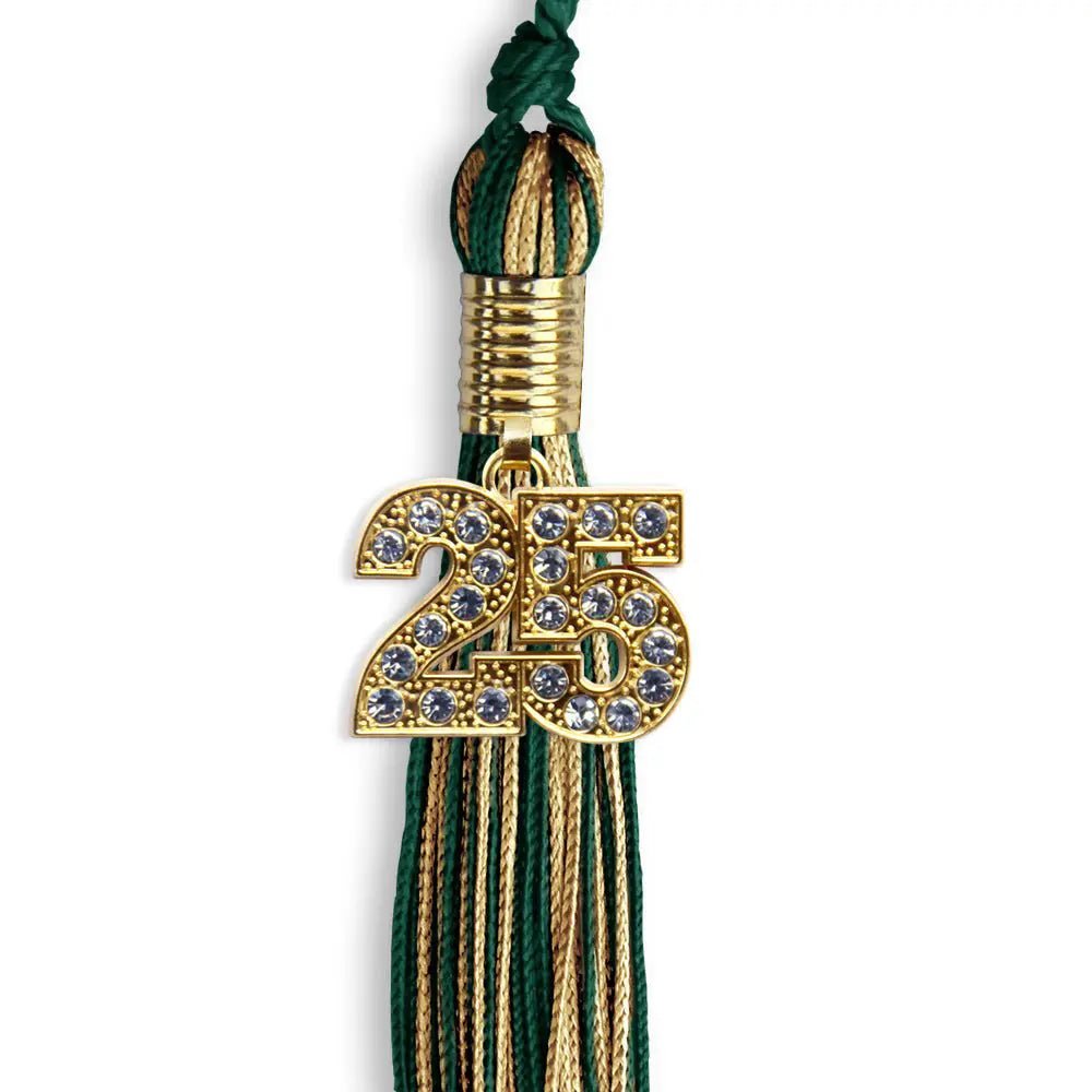 Hunter Green/Antique Gold Mixed Color Graduation Tassel with Gold Bling Charm - Endea Graduation