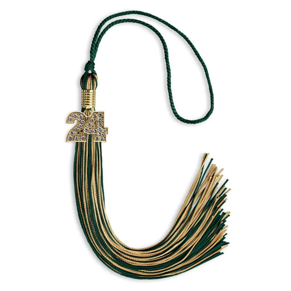 Hunter Green/Antique Gold Mixed Color Graduation Tassel with Gold Bling Charm - Endea Graduation