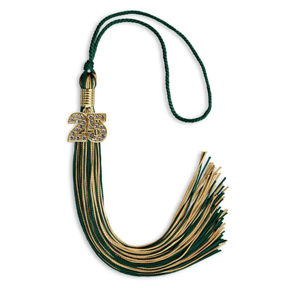 Hunter Green/Antique Gold Mixed Color Graduation Tassel with Gold Bling Charm - Endea Graduation