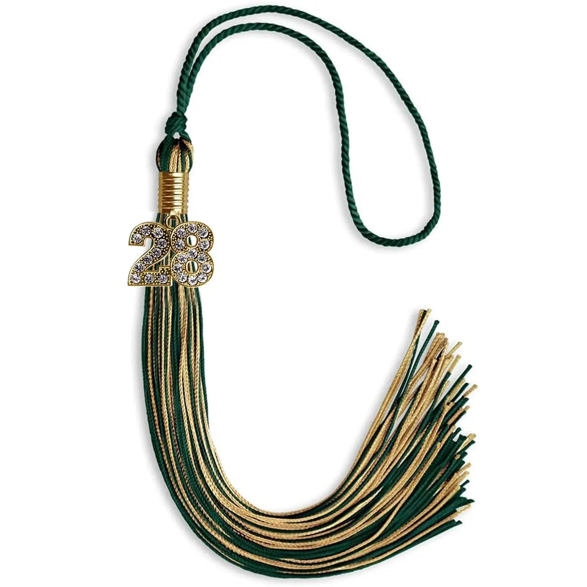 Hunter Green/Antique Gold Mixed Color Graduation Tassel with Gold Bling Charm - Endea Graduation