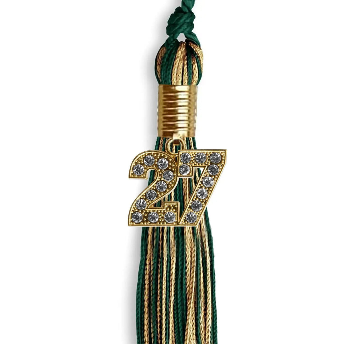 Hunter Green/Antique Gold Mixed Color Graduation Tassel with Gold Bling Charm - Endea Graduation