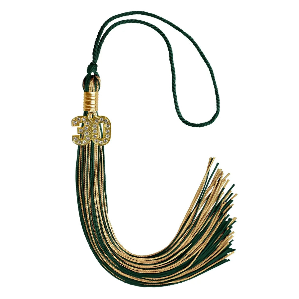 Hunter Green/Antique Gold Mixed Color Graduation Tassel with Gold Bling Charm - Endea Graduation