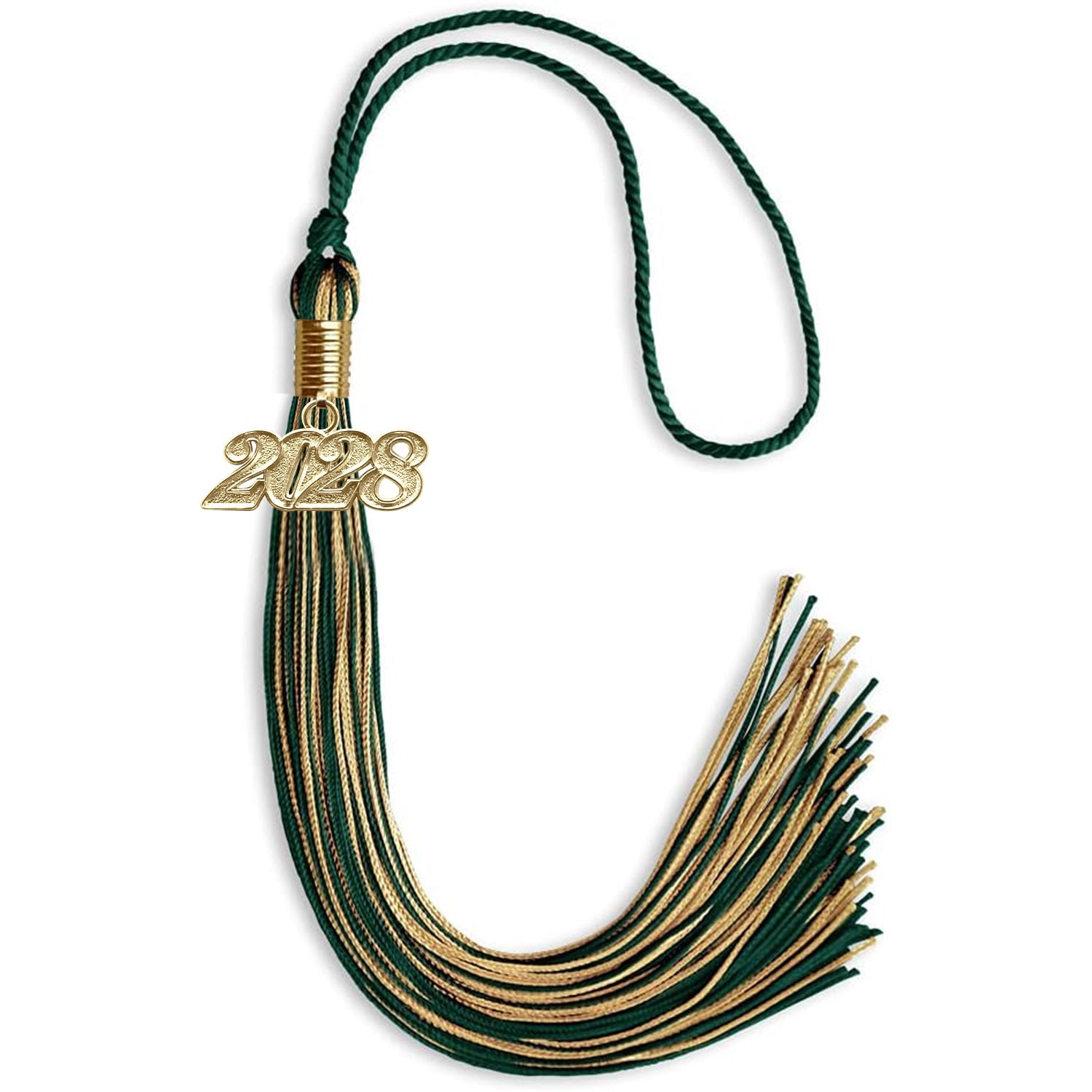 Hunter Green/Antique Gold Mixed Color Graduation Tassel with Gold Date Drop - Endea Graduation